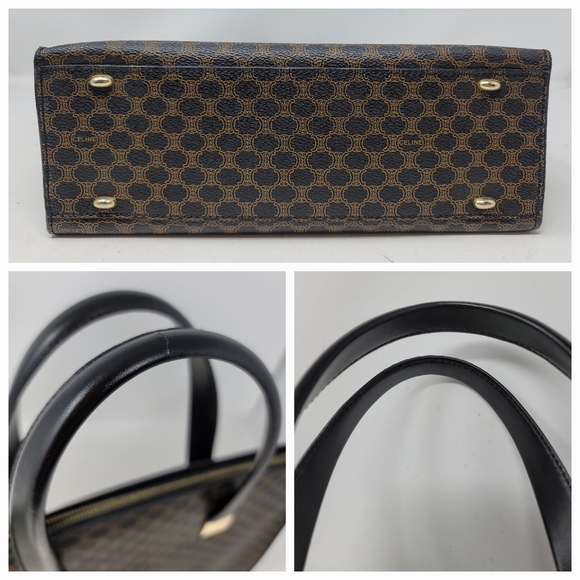 Vintage Celine Triomphe Canvas Black Leather Medium Shoulder Tote Hand Bag Auth - Picture 14 of 16